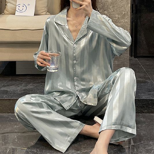 Imitated Silk Pajamas Women's Ice Silk Long Sleeve Loose Homewear ad64cd06 31a1 4d24 9c5c 110b28f68810