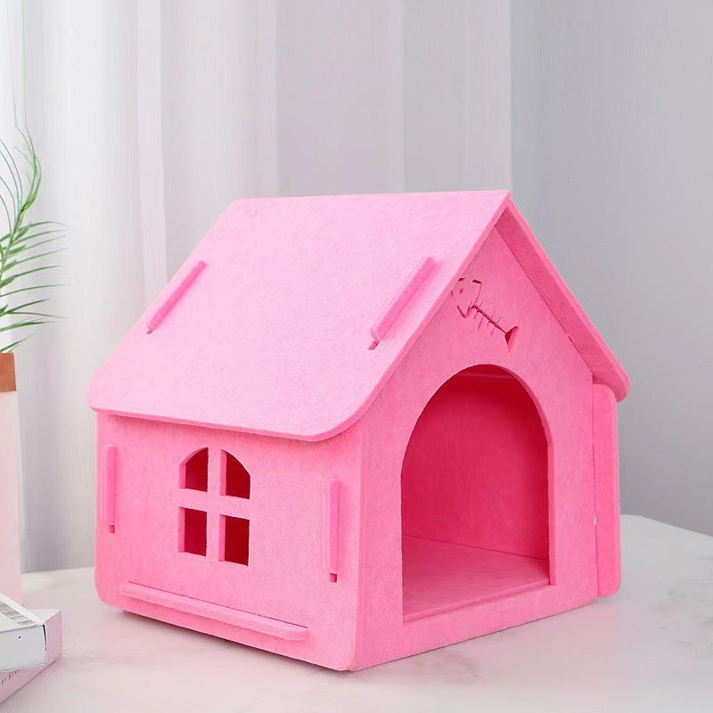 Felt Cat Bed Four Seasons Universal Removable And Washable Small House Semi-closed Warm Pet Bed ad6e4a6f ed29 446a abad b5353
