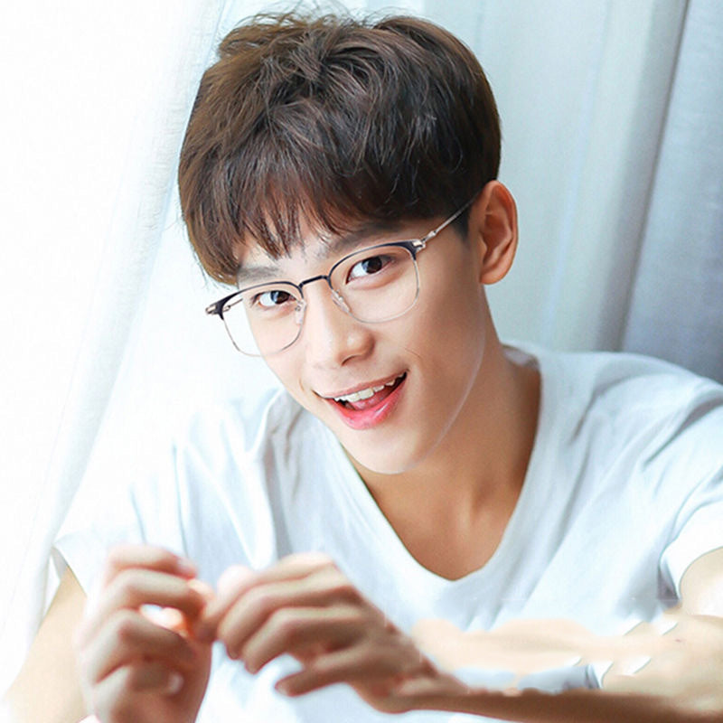 Black Eyebrow Frame Texture Super Light Plain Glasses Female Anti-blue Myopia Glasses Male Optional Degree Metal Large Frame 