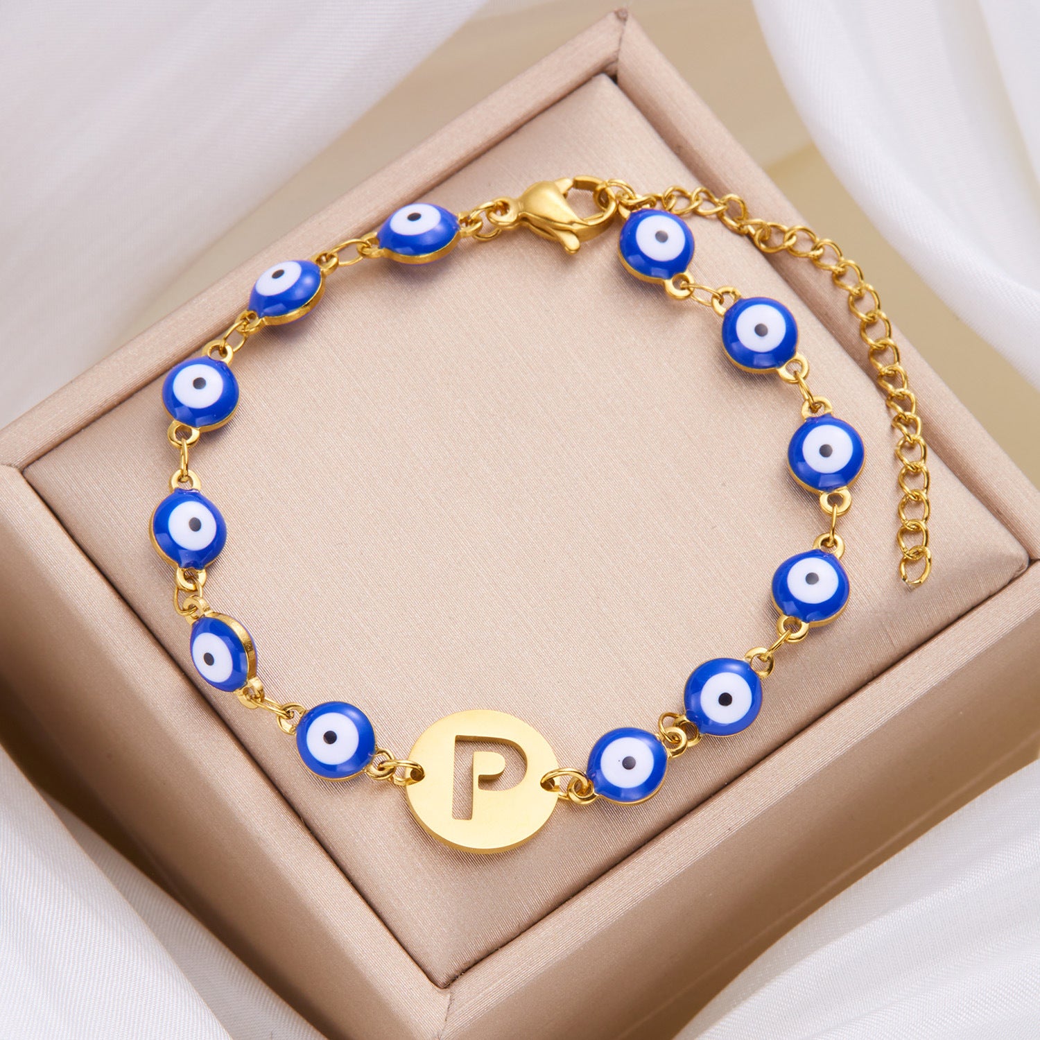 Women's High-grade Stainless Steel Blue Eyes Fashion Hollowed-out 26 Letter Bracelet ad96dd33 6776 4264 9ad8 f23ea7f11054