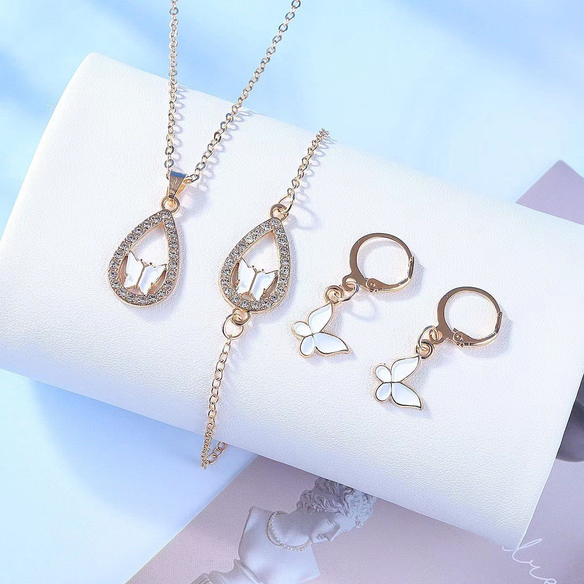 4PCS Set Luxury Women Butterfly Necklace Bracelet Earrings Drop Oil Diamond Jewelry For Girl Gift Jewelry Fashion Jewelr