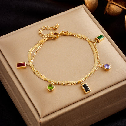 Stainless Steel Gold Plated Punk Fashion Double Layer Bracelet For Women Girl Snake Chain Party Luxury Jewelry adfacfb1 fe96 