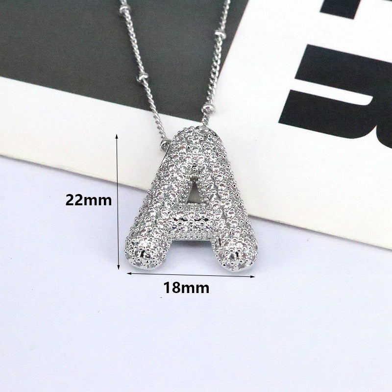 Brass Zircon Bubble Balloon Letter Pendant Necklace For Women ae545c5f 2078 42a2 b85d 4d67af7679fe