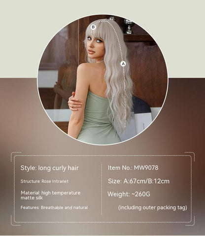 Silver Pink Curly Long Hair Full-head Wig Natural Realistic Fluffy Lolita Anime Cosplay