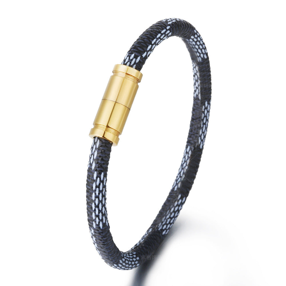 Stainless Steel Magnetic Buckle Leather Striped Bracelet ae7dcd33 07ca 4ef3 810e 5bf00f645328