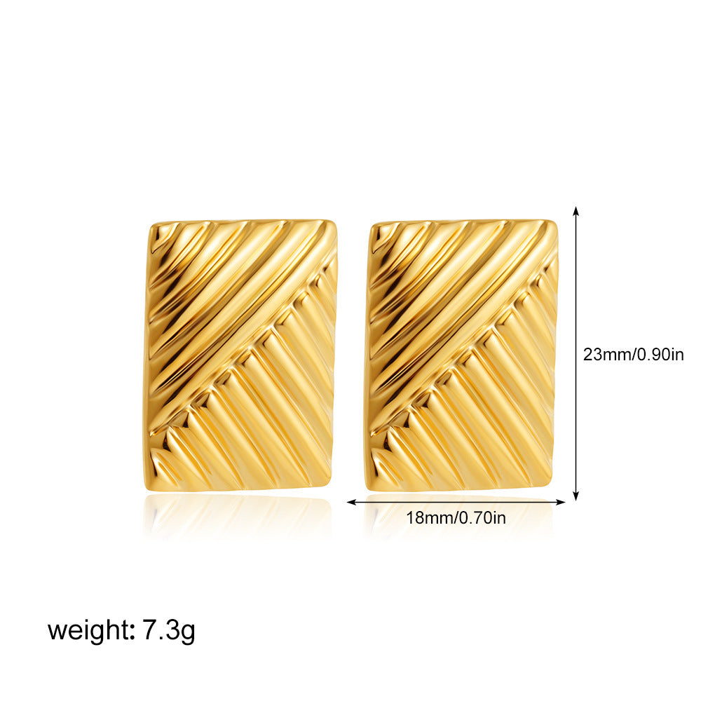 European And American Stainless Steel 18K Gold Rectangular Twill Symmetrical Eye-catching Large Studs Retro ae92d284 7530 4b8