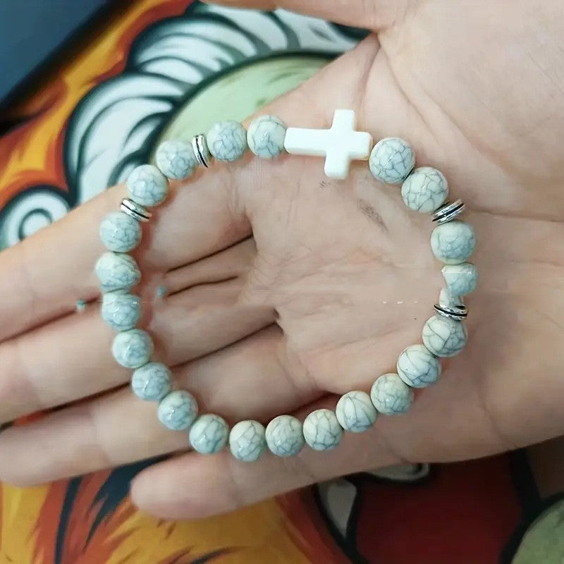 Bohemian Natural Stone Turquoise Cross Beads Bracelet ae95274b c7a1 43be 96fd fd8f80382d07