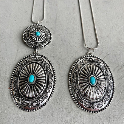 Ethnic Style Retro Jewelry Simple Turquoise Pumpkin Flowers Metal Long Chain aed9f611 09ff 4201 afd8 7073a5d5cc49
