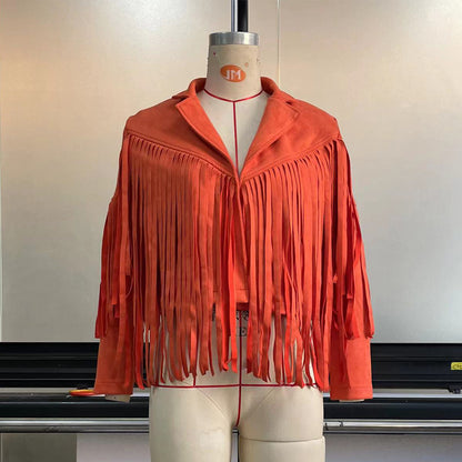 European And American Women's Clothing Jacket Leather Coat Deerskin Velvet Elegant Lapel Tassel Short Coat For Women Autumn A