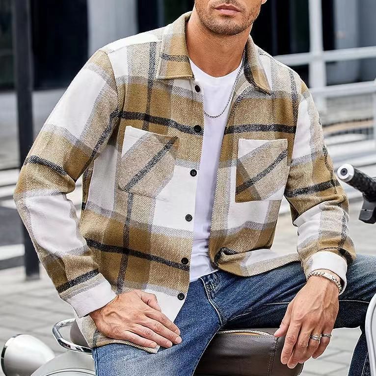 Men's High-end Thermal Plaid Padded Shirt Coat af099faa da11 4982 b035 0c4a21fbff04