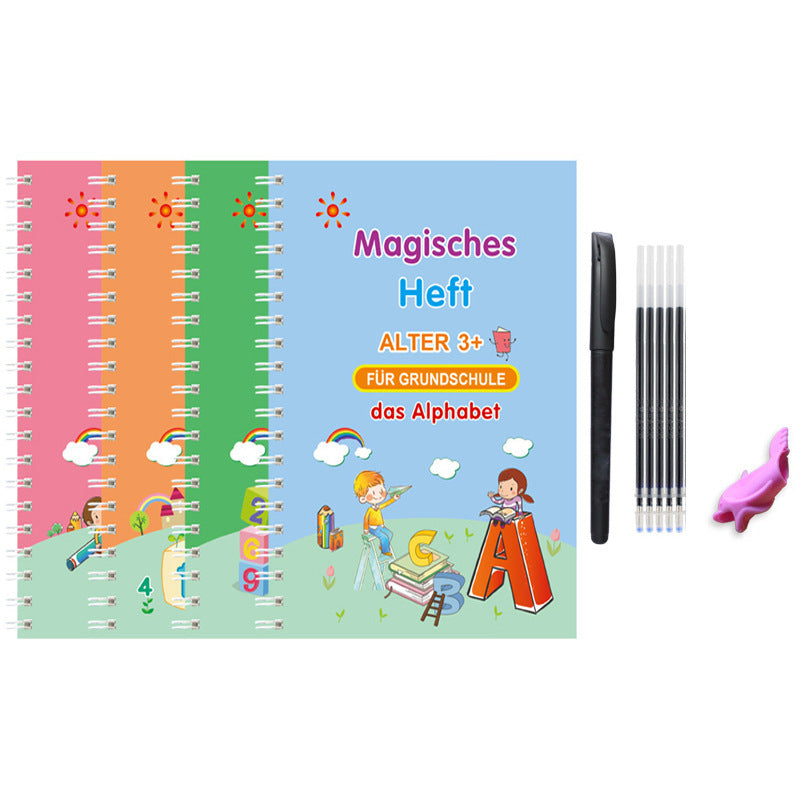 Children's Groove English Calligraphy Practice Board French German Painting Magic English Stickers Copy Control Pen Training Book - 图片 6