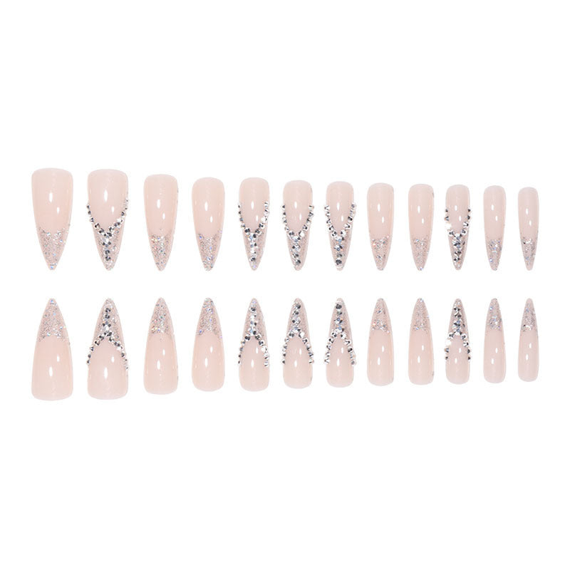 Bride French Diamond Fragments Fake Nail Sticker Long af388e4e d1a9 46da 9087 8408d9dcc62d