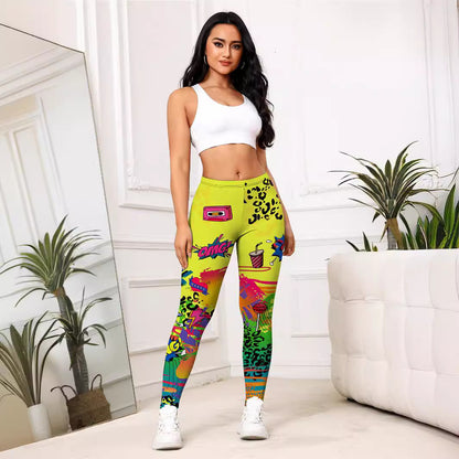 Yellow Cartoon Printed Sports Slim-fitting Leggings af769055 6041 4353 948a 61732d6159bb