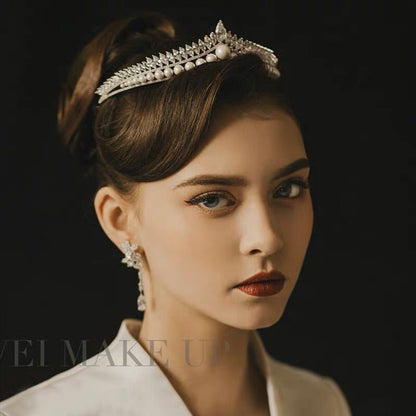 Korean New Bridal Pearl Crown Headdress Simple Elegant Angry Princess Crown Internet Celebrity Dream Girl Hair Accessories b0