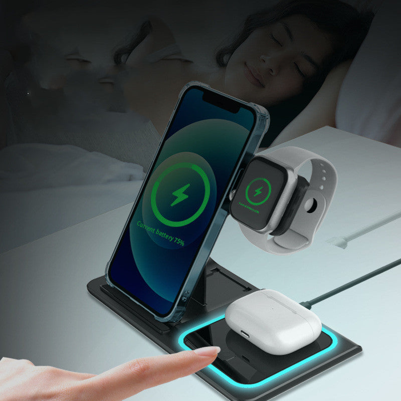 Three-in-one Wireless Charger Electrical Foldable Double Wire Ambience Light Mobile Phone Wireless Charger Wireless Charger - 图片 2