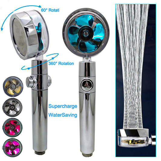 Shower Head Water Saving Flow 360 Degrees Rotating With Small Fan ABS Rain High Pressure Spray Nozzle Bathroom Accessories b0