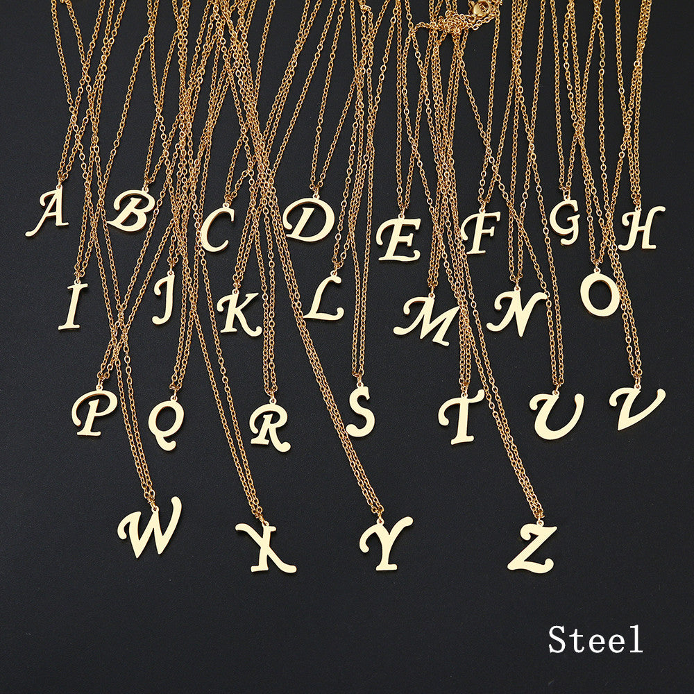 Stainless Steel Accessories Clavicle Chain European And American Titanium Steel Simple 26 English Letter Necklace Female b0d8