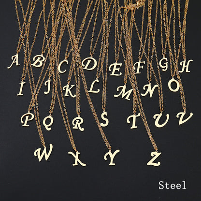 Stainless Steel Accessories Clavicle Chain European And American Titanium Steel Simple 26 English Letter Necklace Female b0d8