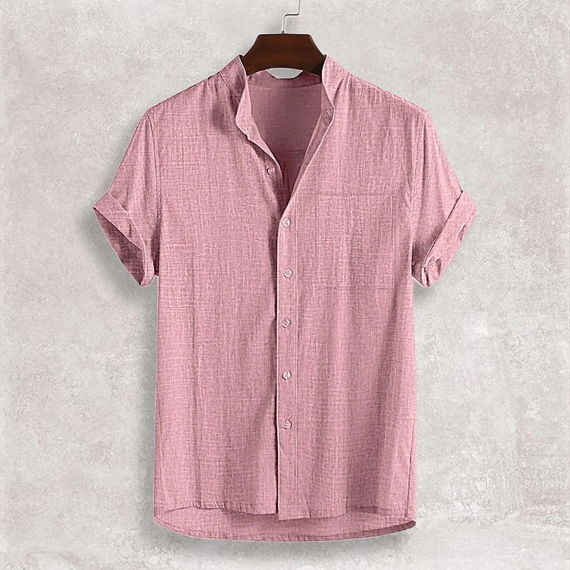Men's Stand Collar Cotton Cardigan Short Sleeve Thin b1055615 52c3 4265 91e8 69c4f05ebabb
