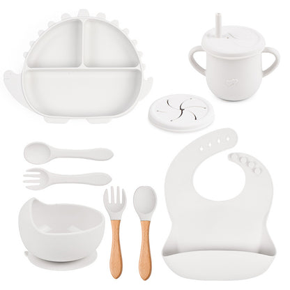 8-piece Children's Silicone Tableware Set Dinosaur Silicone Plate Bib Spoon Fork Cup Baby Silicone Plate - HD Wireless Product #14