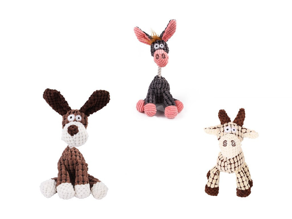 Pet Toy Donkey Shape Corduroy Chew Toy For Dogs Puppy Squeaker Squeaky Plush Bone Molar Dog Toy Pet Training Dog b13974fd 1c7