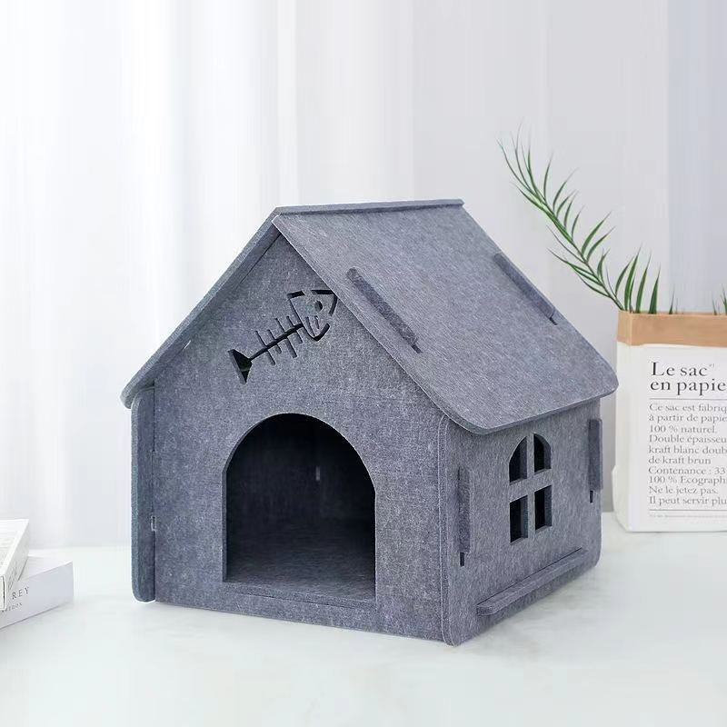 Felt Cat Bed Four Seasons Universal Removable And Washable Small House Semi-closed Warm Pet Bed b13a21e0 fd4e 4079 be54 5d292
