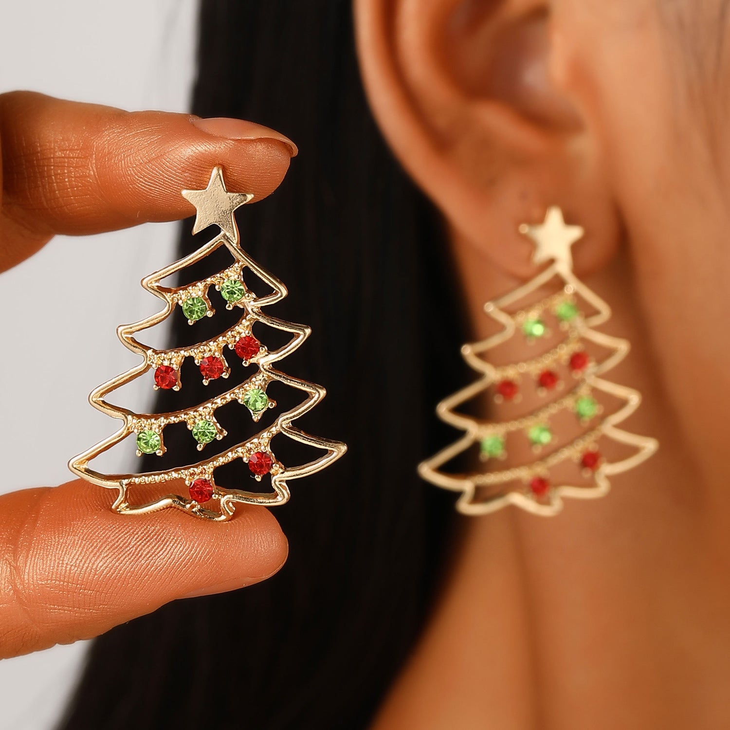 Christmas Earrings With Christmas Tree Colorful Zircon Christmas Tree Earrings  For Women Personality Earrings Party Jewelry 