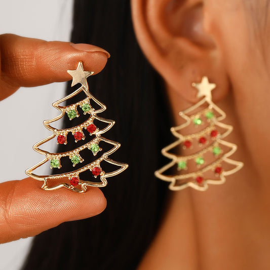 Christmas Earrings With Christmas Tree Colorful Zircon Christmas Tree Earrings  For Women Personality Earrings Party Jewelry 