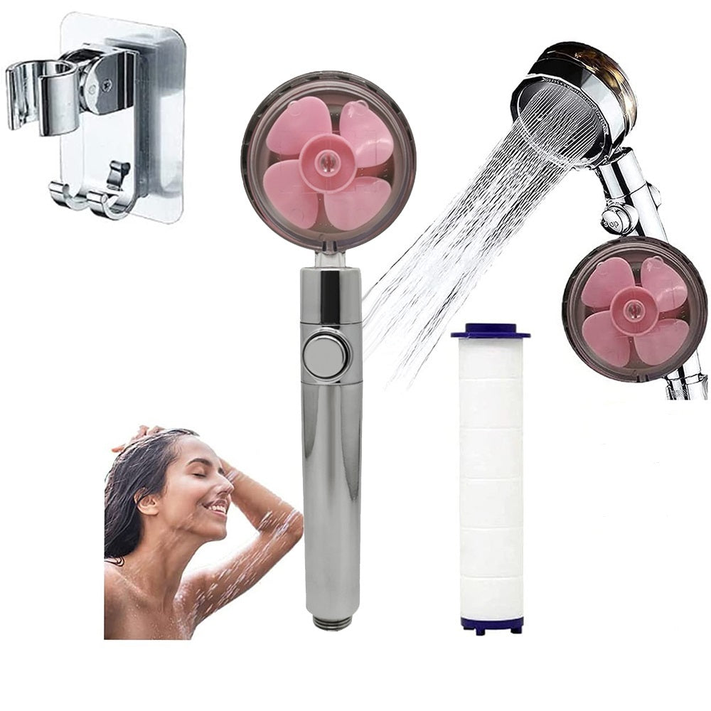 Propeller Driven Shower Head With Stop Button And Cotton Filter Turbocharged High Pressure Handheld Shower Nozzle b1e47025 8d