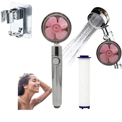 Propeller Driven Shower Head With Stop Button And Cotton Filter Turbocharged High Pressure Handheld Shower Nozzle b1e47025 8d