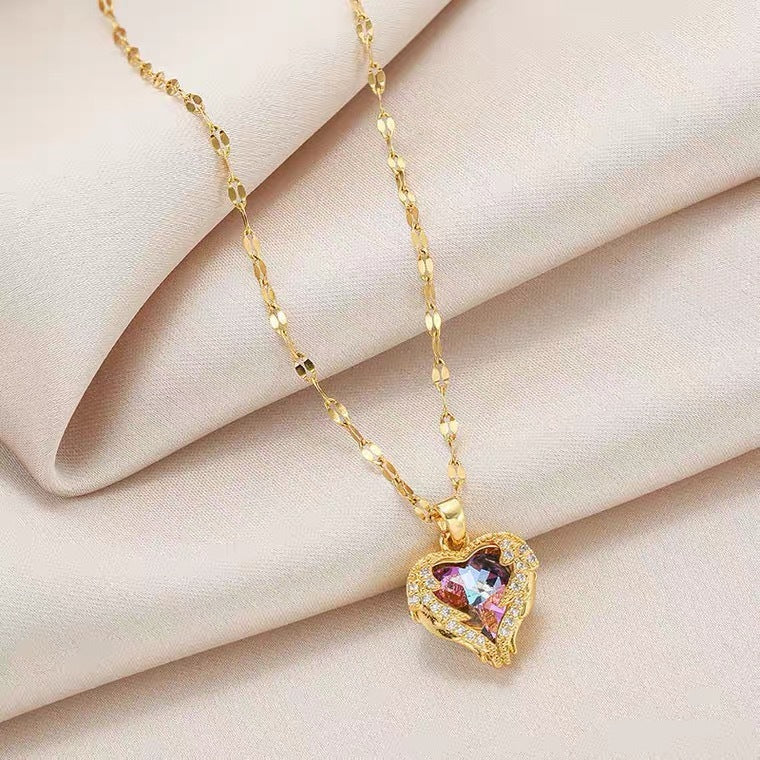 Crystal Ocean Heart Necklace Women's Colorless Clavicle Chain Net Red All-match b1f29047 6b4f 492a ac69 90f91fb3a9e4