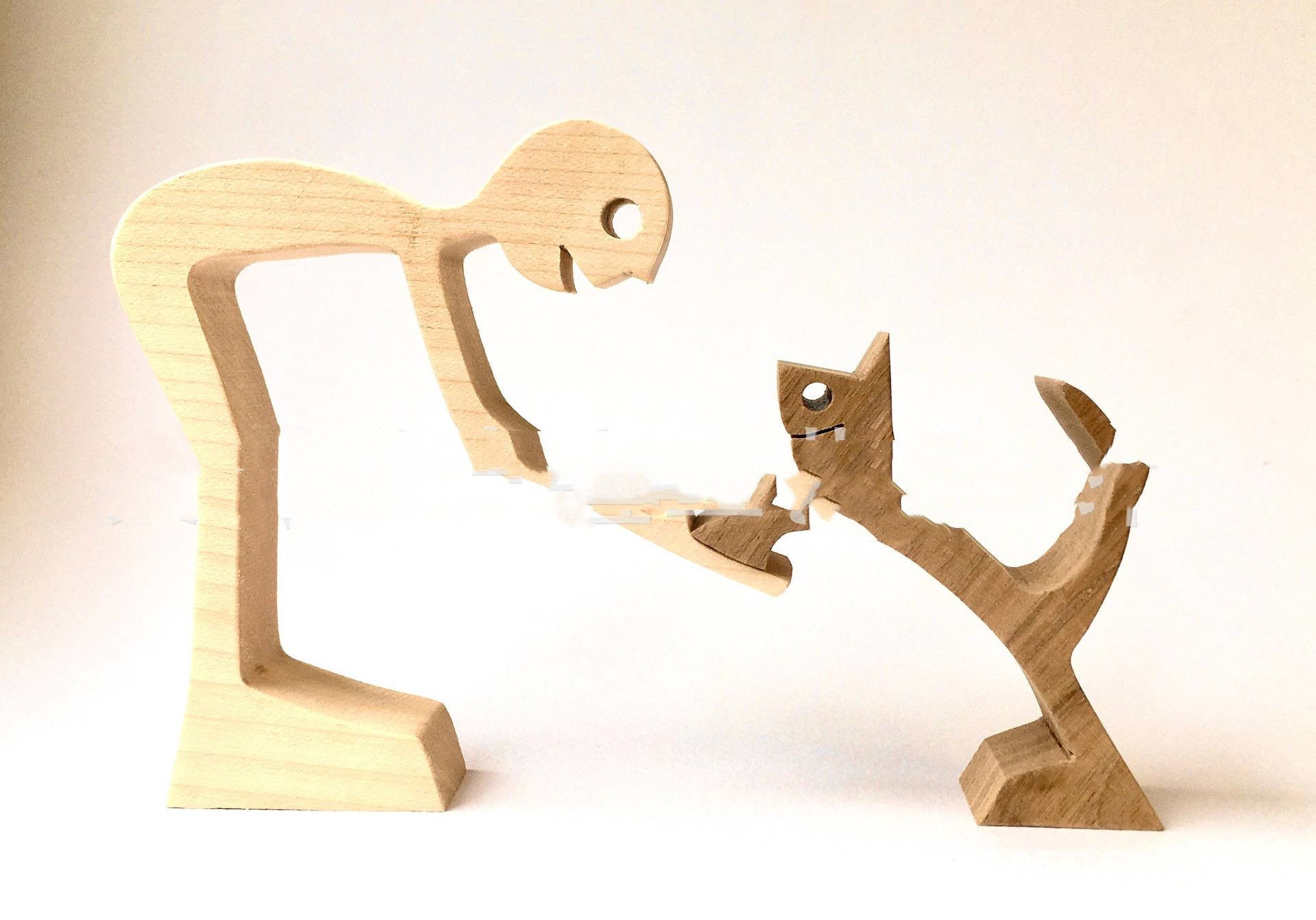 DIY Figurine Wood Dog Ornament Sculpture Home Decoration A Man A Dog Wood Sculpture Christmas Gifts Model Decor b21220df ac72