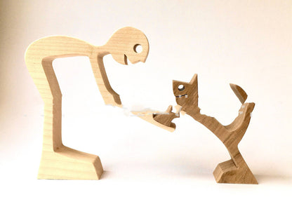 DIY Figurine Wood Dog Ornament Sculpture Home Decoration A Man A Dog Wood Sculpture Christmas Gifts Model Decor b21220df ac72