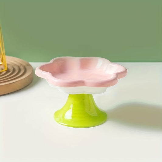 Raised Ceramic Bowl With Cat Flower Design Raised Cat Food Bowl Water Plate Snack Plate With Neck Protection Support b24664ce