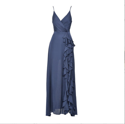 European And American Women's Clothing Summer New V-neck Brace High Waist Ruffles Irregular Slit Dress b2897bcb 730f 4b32 a72