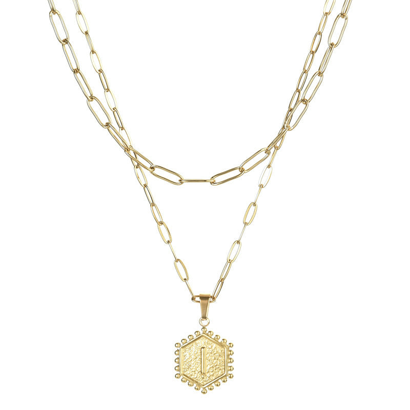 14K Gold Double-layer Combination Necklace Cool Female Letter Stainless Steel Necklace - HD Wireless Product #11