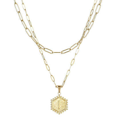 14K Gold Double-layer Combination Necklace Cool Female Letter Stainless Steel Necklace - HD Wireless Product #11