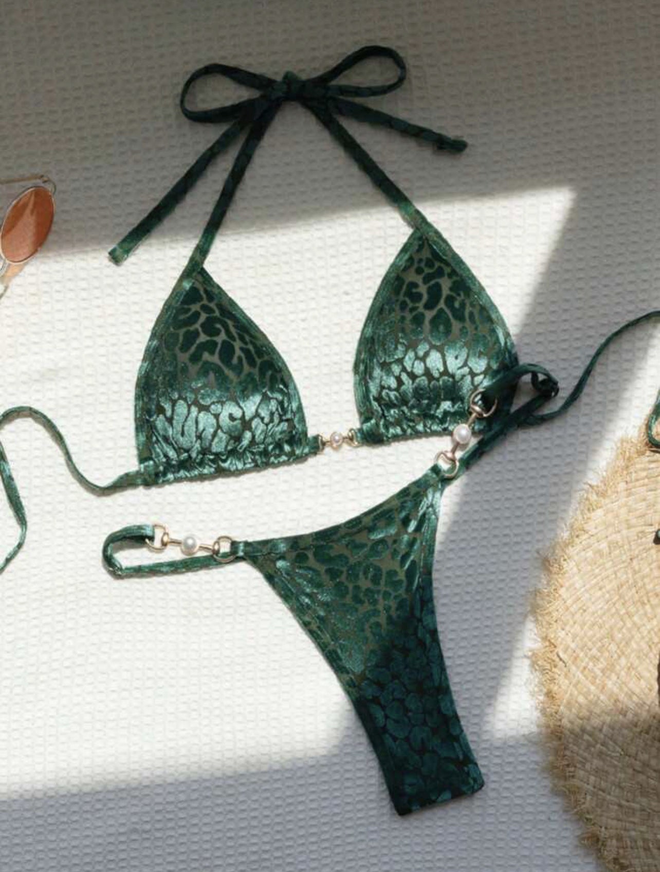 T-shaped Pearl Leopard Special Fabric Swimwear Swimsuit Bikini b312ba4c a145 405a afa1 af9caf736d2d