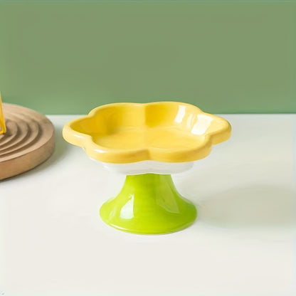 Raised Ceramic Bowl With Cat Flower Design Raised Cat Food Bowl Water Plate Snack Plate With Neck Protection Support b327e0ee