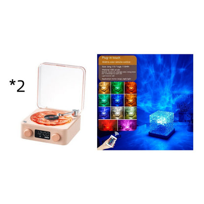 Retro Turntable Speaker Wireless Bluetooth-compatible 5.0 Vinyl Record Player Stereo Sound With White Noise RGB Projection La