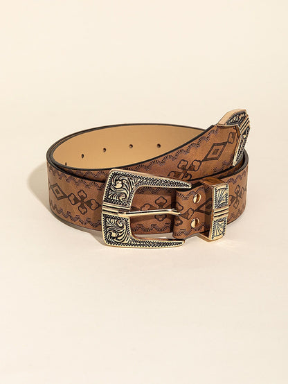 Retro Pattern PU Belt Western Style Women's Belt b34168aa 5240 4888 a370 db0c2444c0db