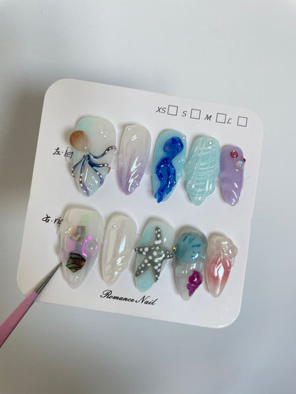 Hand-painted Happy Underwater World White Advanced Long Manicure b35ec3ce cd9a 4d3d 9e7d cd00288f6af7