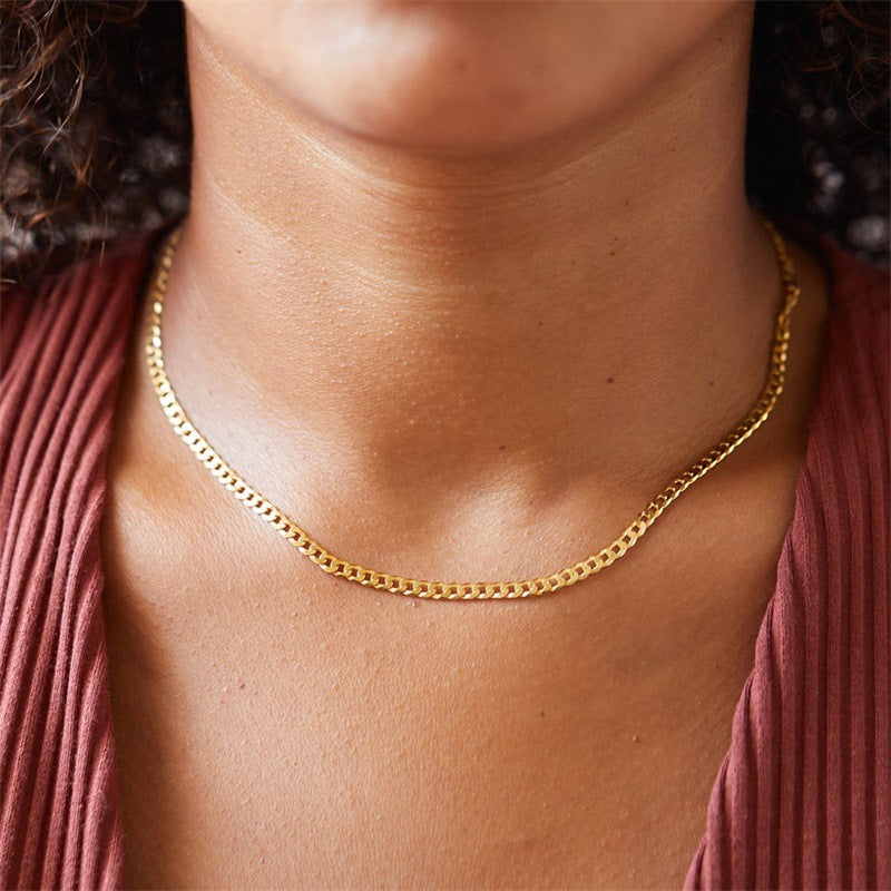 Stainless Steel Necklace 14K Gold Plated Cuban Chain Clavicle Chain b3f48337 04c3 478f 85af b01cf31f5c97