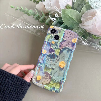جراب هاتف برسومات زيتية عتيقة، جراب مقاوم للصدمات من زهور بلو راي لهاتف آيفون 13 12 13pro 14pro 13 Pro Max، غطاء هاتف من السيليكون