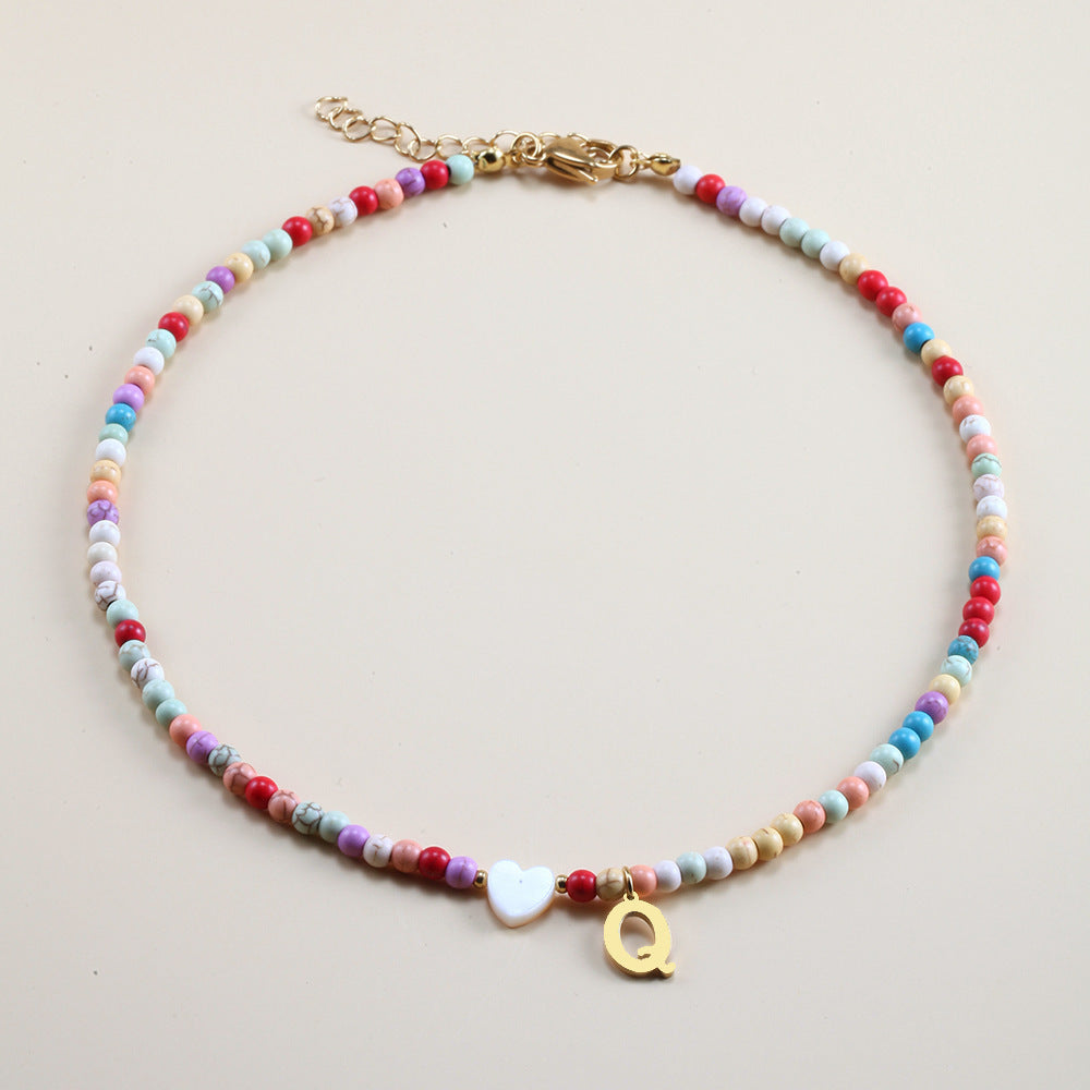 Colorful Beads Initial Choker For Women Stainless Steel Lett b42f4a72 fdf4 43d1 9d28 a150d3dbc1df