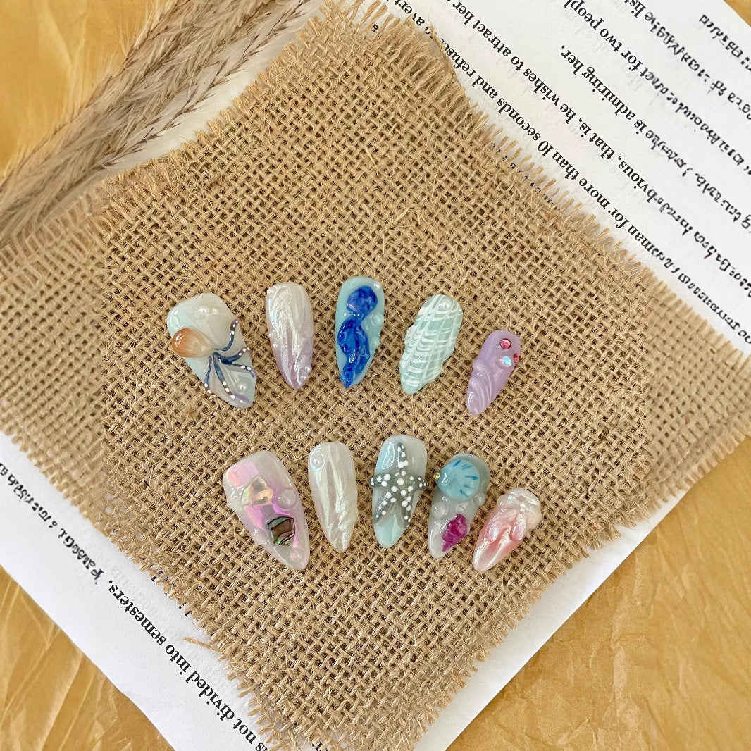 Hand-painted Happy Underwater World White Advanced Long Manicure b44797ab acca 468e 9242 c5f4503992c3