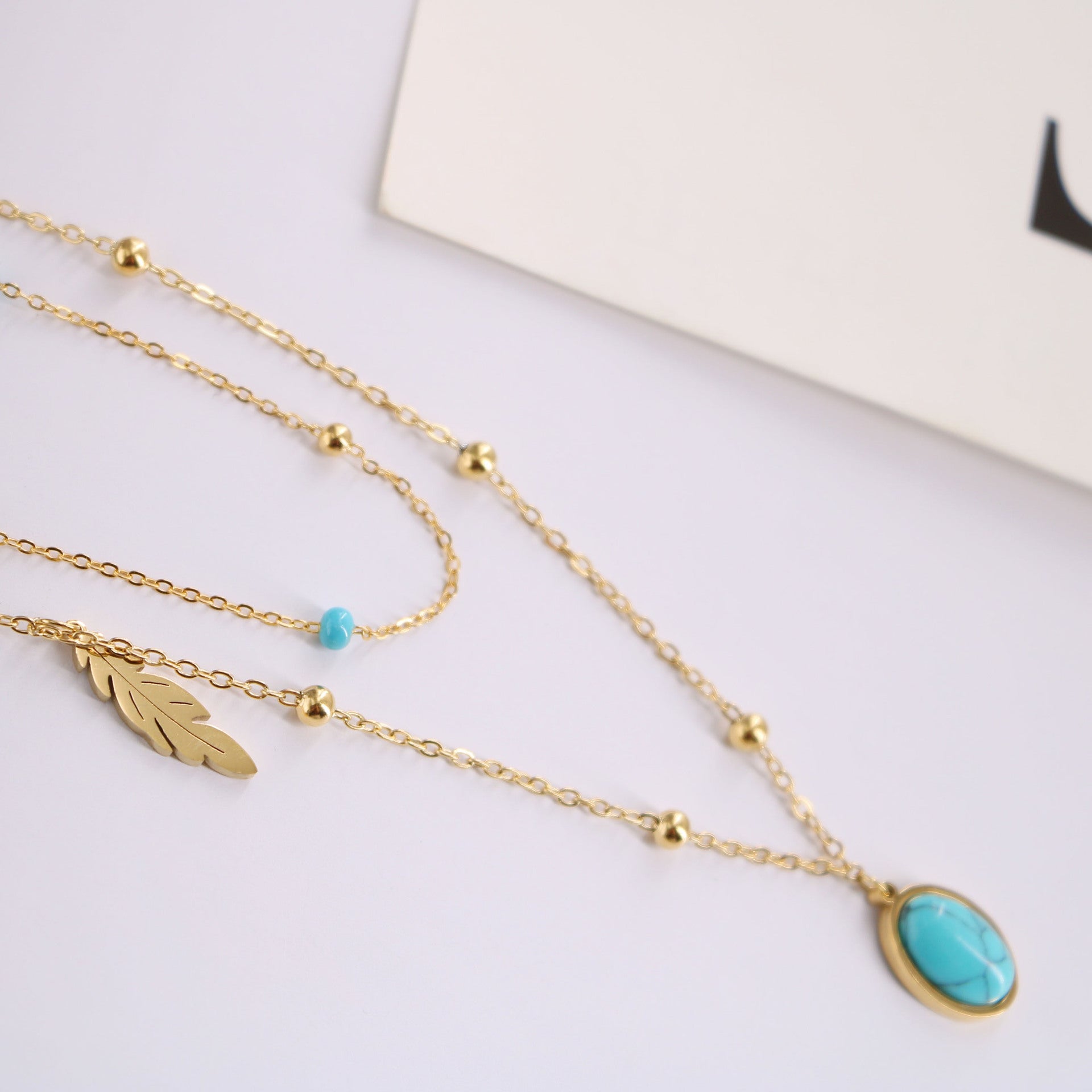 Natural Turquoise Oval Double Necklace Female b4585def 5113 4258 a968 c4c4af75ee61