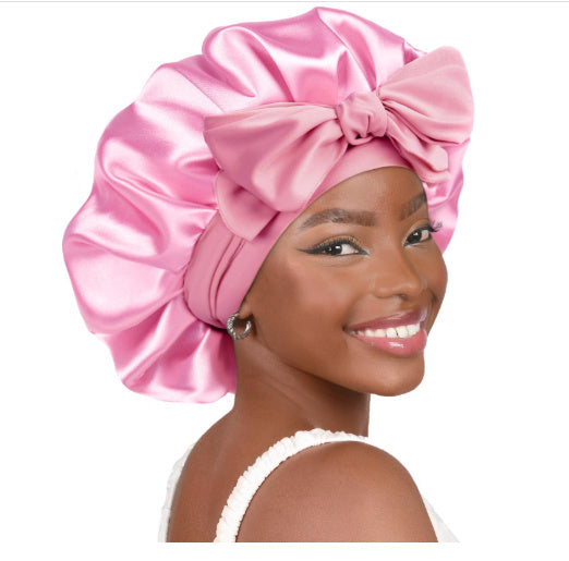 Double-layer Satin Ribbon Round Cap Bow Artificial Silk Beauty Hair Care Wide-brimmed Hat b47c18d7 932a 4345 87bf b0dd1251afd
