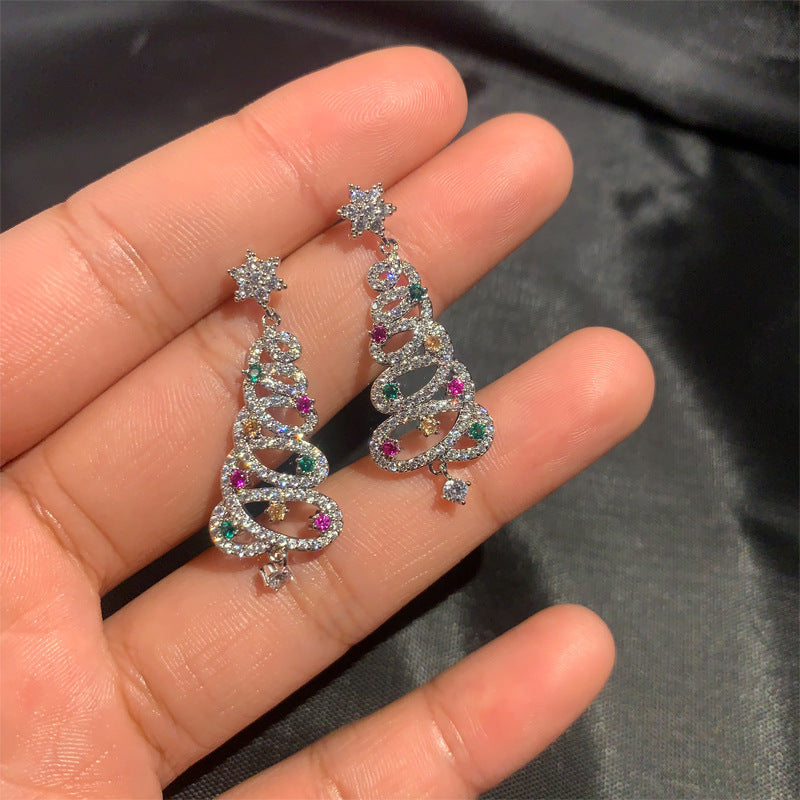 Colorful Diamond Inlaid Christmas Tree Earrings b4d42d24 4698 4b70 a60b 56e9df8f67ee