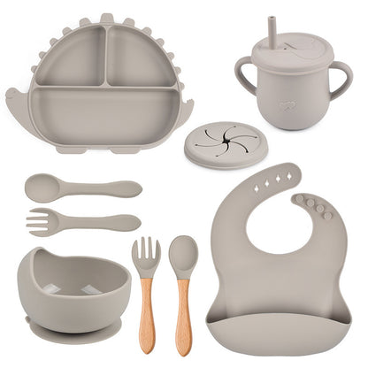 8-piece Children's Silicone Tableware Set Dinosaur Silicone Plate Bib Spoon Fork Cup Baby Silicone Plate - HD Wireless Product #12